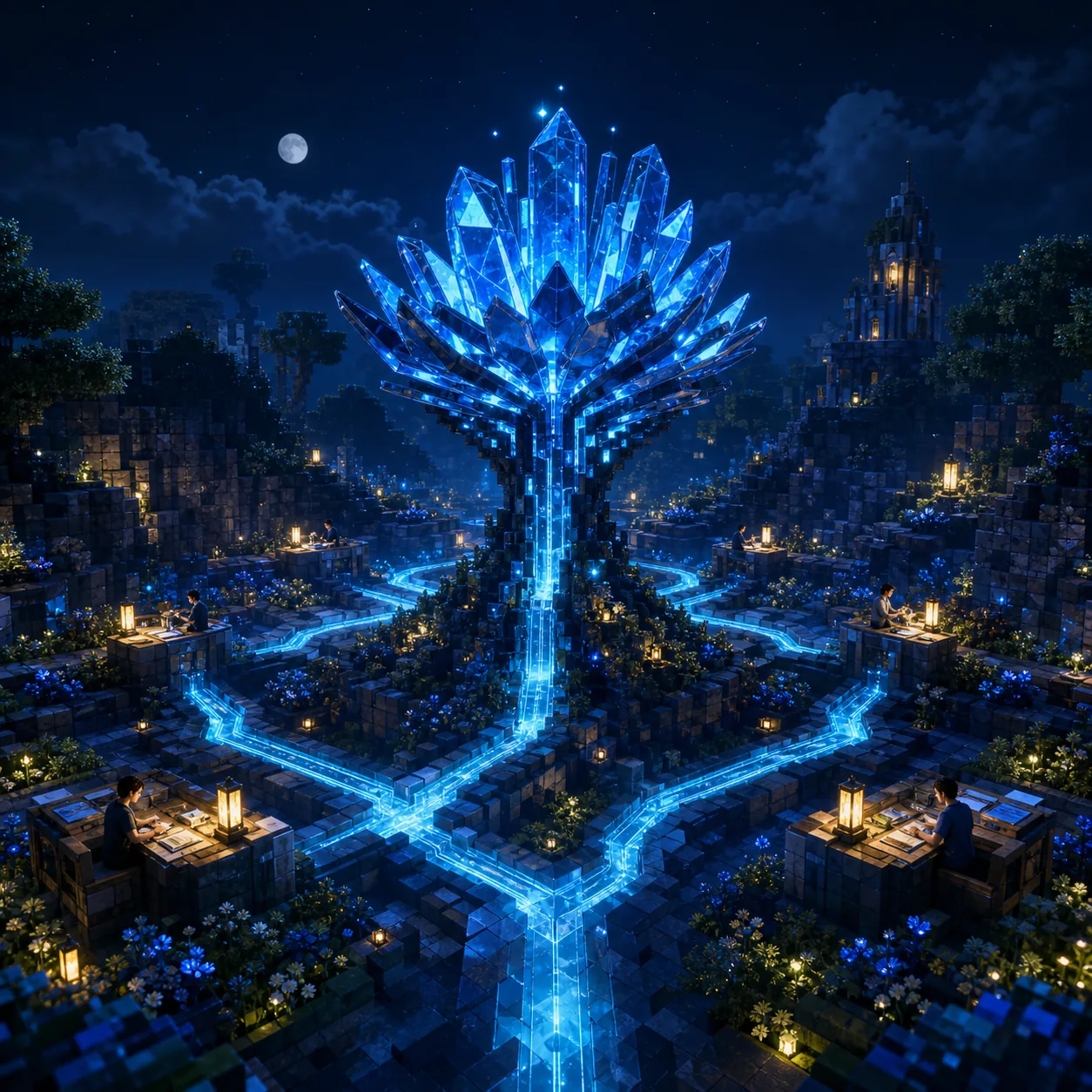 A luminous sapphire growth environment where connected pathways compound