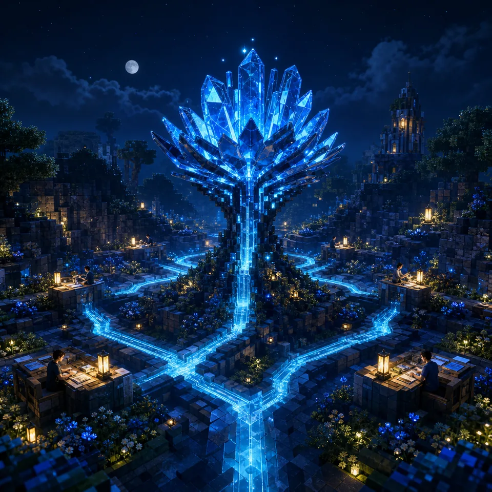 A luminous sapphire growth bloom representing a compounding growth system
